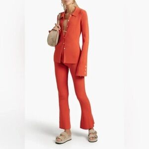 LE ORE Rimini Rib Knit Flared Pants Spice Brown Pull On High Rise Revolve autumn